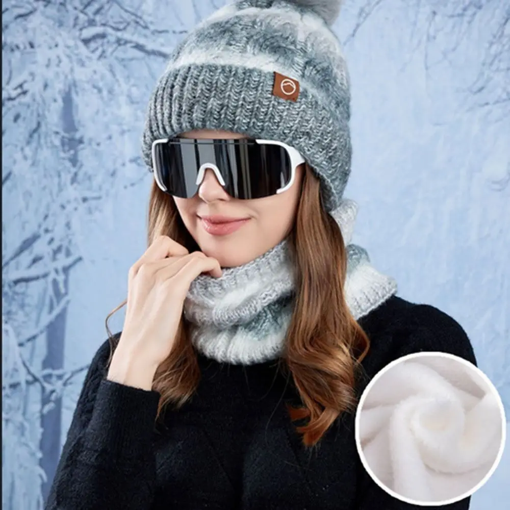 Set di sciarpe per cappelli lavorati a maglia in colore sfumato Berretti antivento a prova di freddo Berretti invernali addensati Caldi per ciclismo Sci Skullcap per donna