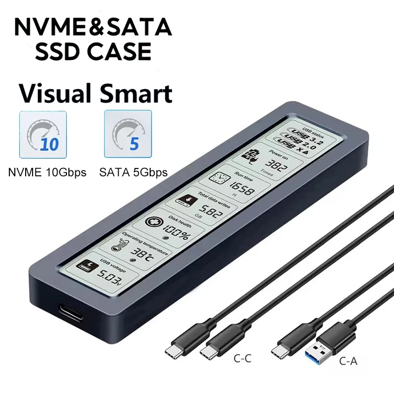 Корпус M.2 NVMe SATA SSD Visual Smart SSD Case USB 3.2 Gen 2 10 Гбит/с SSD-адаптер для ПК NVME PCIE NGFF SATA SSD-диск