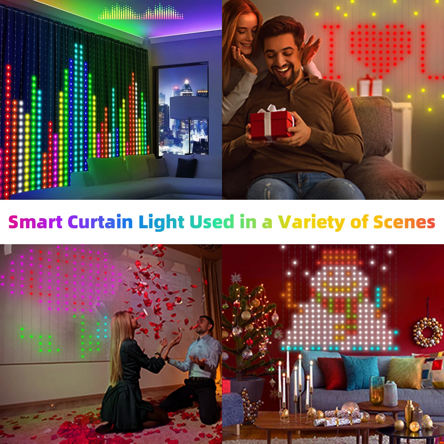 400 diod LED inteligentne kurtyny świetlne aplikacja Bluetooth LED String bajkowe oświetlenie RGB DIY wyświetlacz zmiany muzyki do dekoracji okna sypialnia