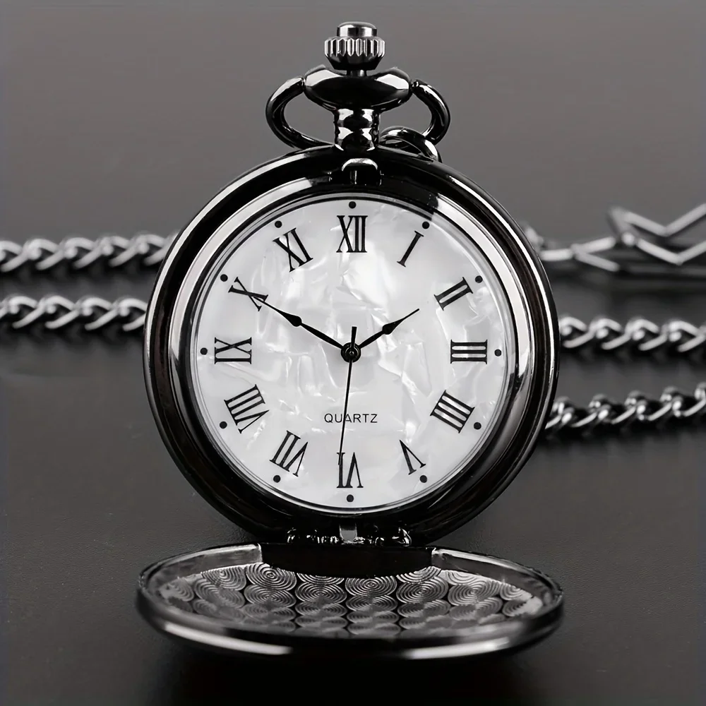 Orologio da tasca al quarzo in acciaio liscio, orologio con quadrante vintage con numeri romani