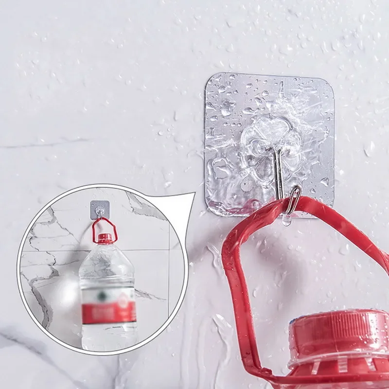 20 ชิ้น/เซ็ตสแตนเลสโปร่งใส Strong Self-กาวตะขอผ้าเช็ดตัวห้องน้ําเสื้อผ้า Sticky Hooks จี้ Storag