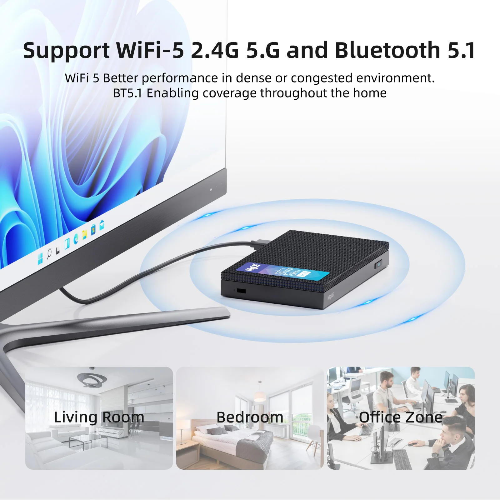 Bezwentylatorowy minikomputer MeLE Quieter3C, Celeron N5105, 8 GB, 128 GB, w pełni funkcjonalny USB-C, WiFi 5, cienki komputer stacjonarny do zastosowań przemysłowych, domowych i biurowych