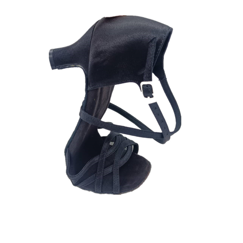 Evkoodance 8,3 cm Absatzhöhe Bequemer schwarzer Satin mit Mesh Zapatos De Baile Latein-Schuhe für Damen Evkoo-526