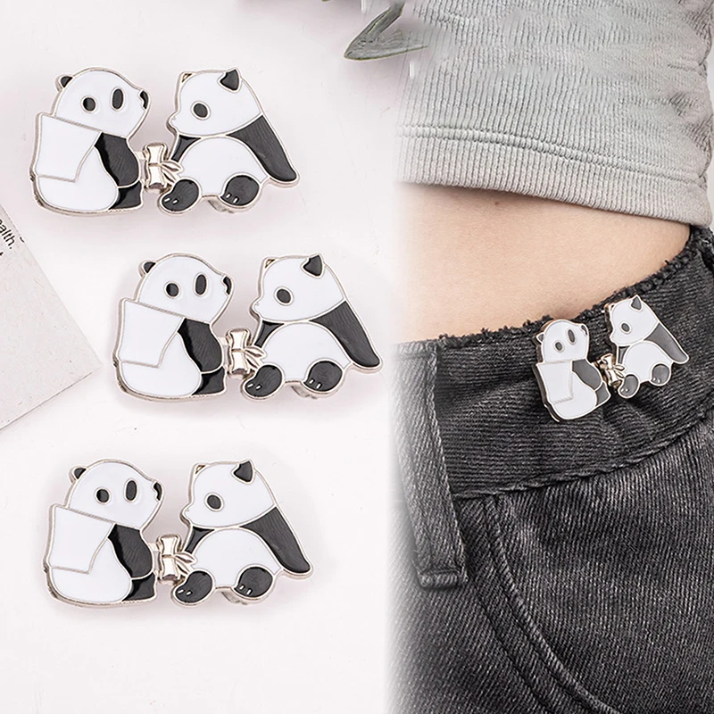 2 pçs bonito panda botão ajustador para calças saia cintura apertador fivela de cintura ajustável jeans sem costura necessária botão de cintura