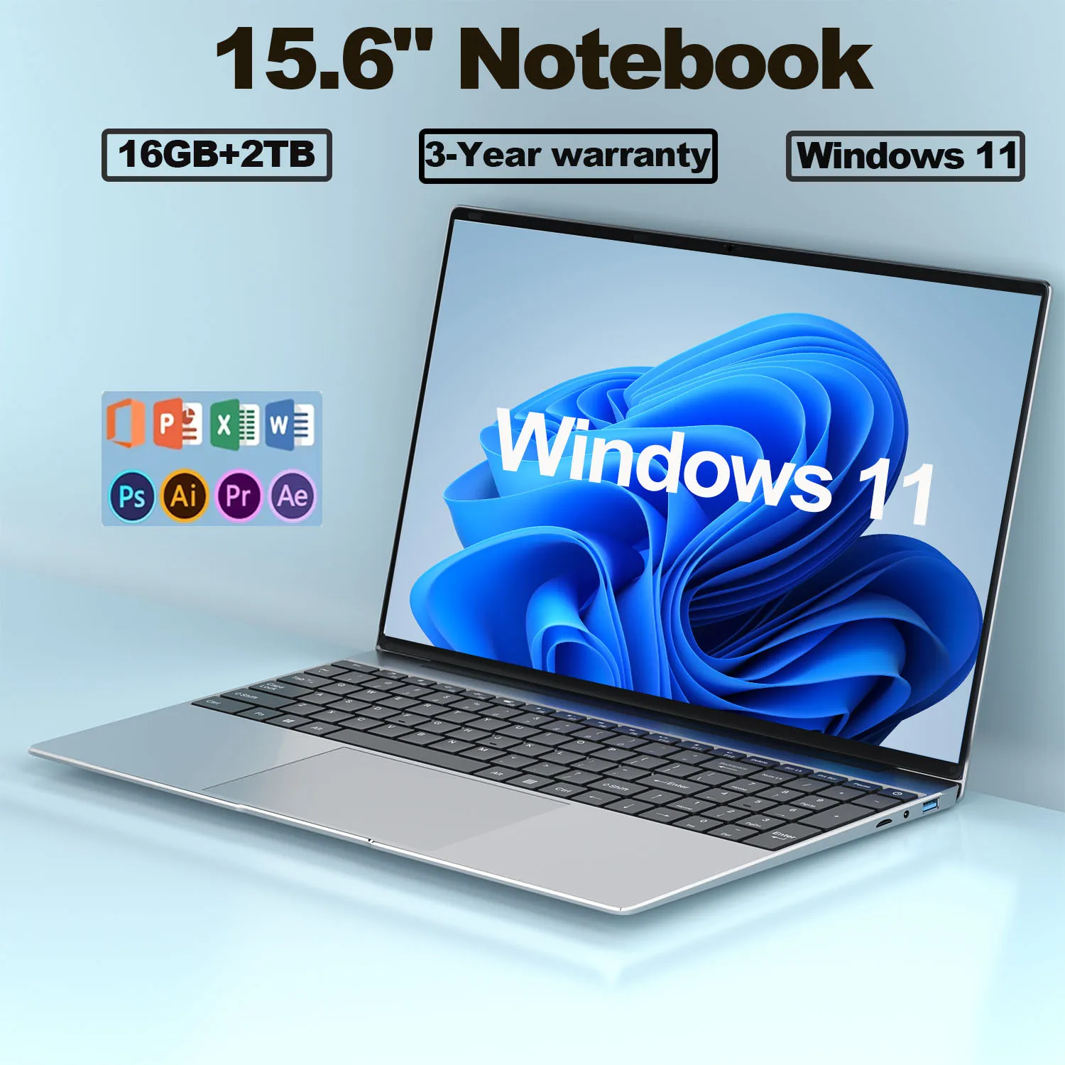 NUOVO 15.6 "Ultra Sottile Del Computer Portatile Intel N3700 Notebook Gamer 16GB di RAM 2TB SSDWindows11 Pro 1920*1080 Display Ufficio Studio Computer PC