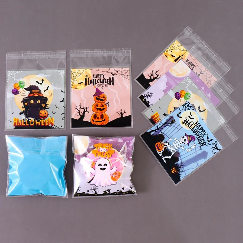 50/100Pcs 소름 끼치는 할로윈 사탕 가방 호박 유령 선물 쿠키 셀프 씰링 가방 할로윈 파티 장식 어린이 트릭 또는 트리트