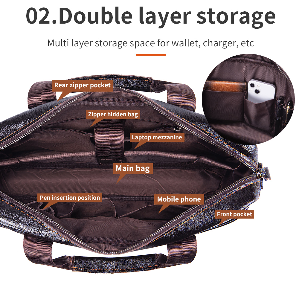 STEEL LION leather men's briefcase, large capacity business office bag, cowhide computer bag, can be carried by hand or shoulder