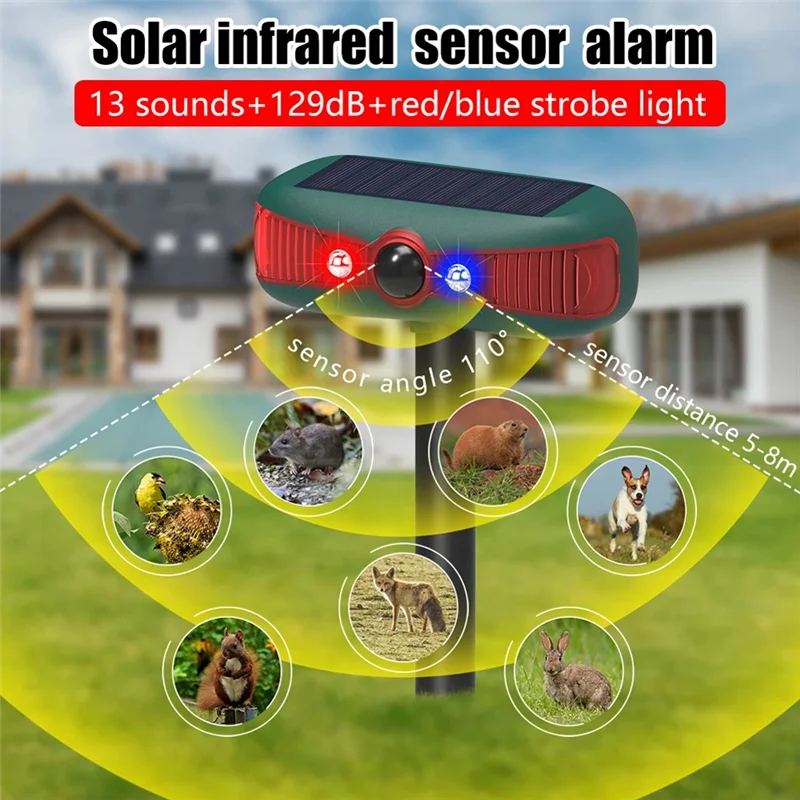 -BOFF Utdoor Security Alert System Solar Sensitive PIR Motion Sensor Barking 129Db Sound Warning