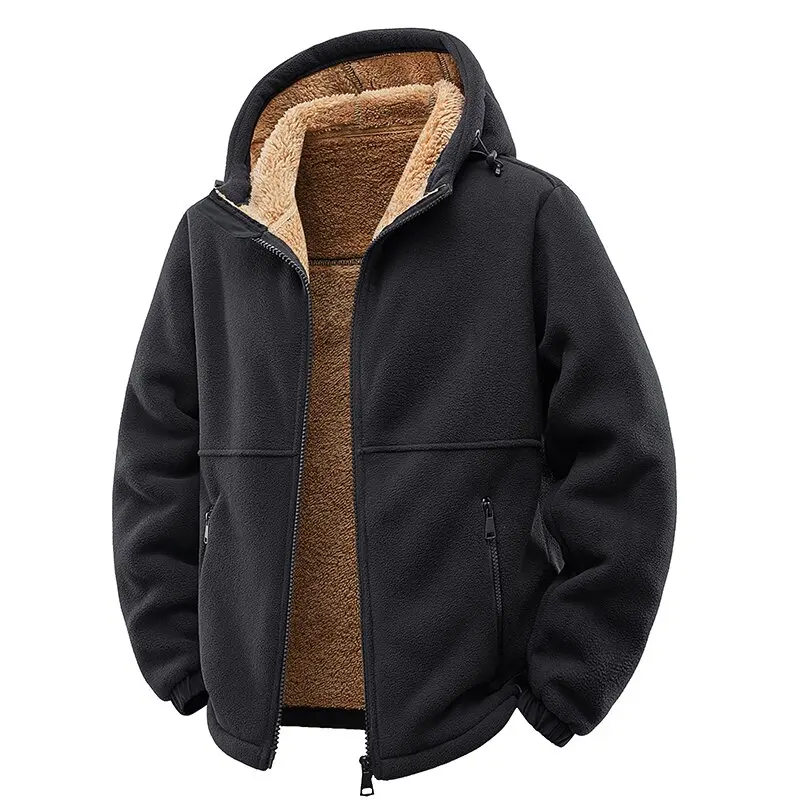 Nova moda outono e inverno cor sólida grosso quente jaqueta de lã de cordeiro para masculino casual solto esportes à prova de vento jaqueta plus size