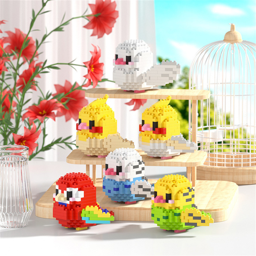 大人用 DIY 3D ミニダイヤモンドブロック - アニマルワールド グレーオウム & オカメインコ組み立てセット - クリエイティブレンガ建設おもちゃ