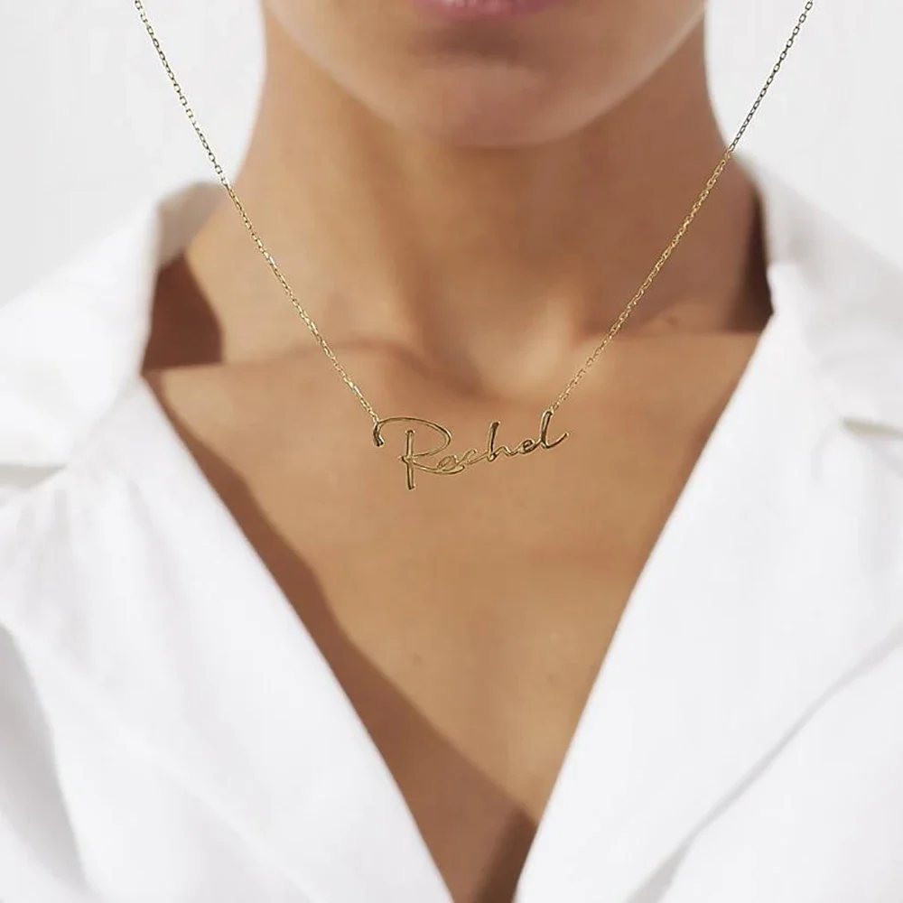 Collar personalizado con nombre escrito a mano para mujer, collar personalizado con placa de identificación de acero inoxidable, joyería para hombre