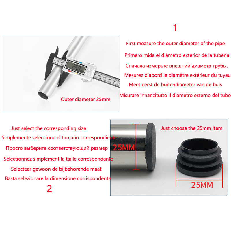 黒ラウンドプラスチックブランキングエンドキャップチューブパイプインサートプラグ栓インサートストッパー椅子脚パイプ Tapón Tubo Redondo