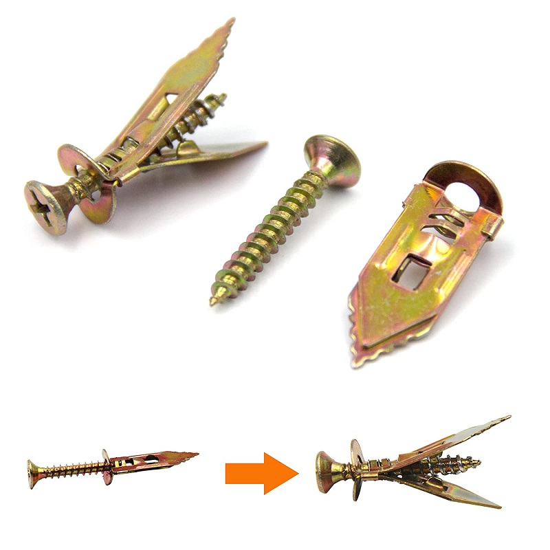 Anclajes autoperforantes para paneles de yeso con Kit de tornillos, anclajes de pared de acero chapado en Zinc y tornillos autorroscantes de alta resistencia