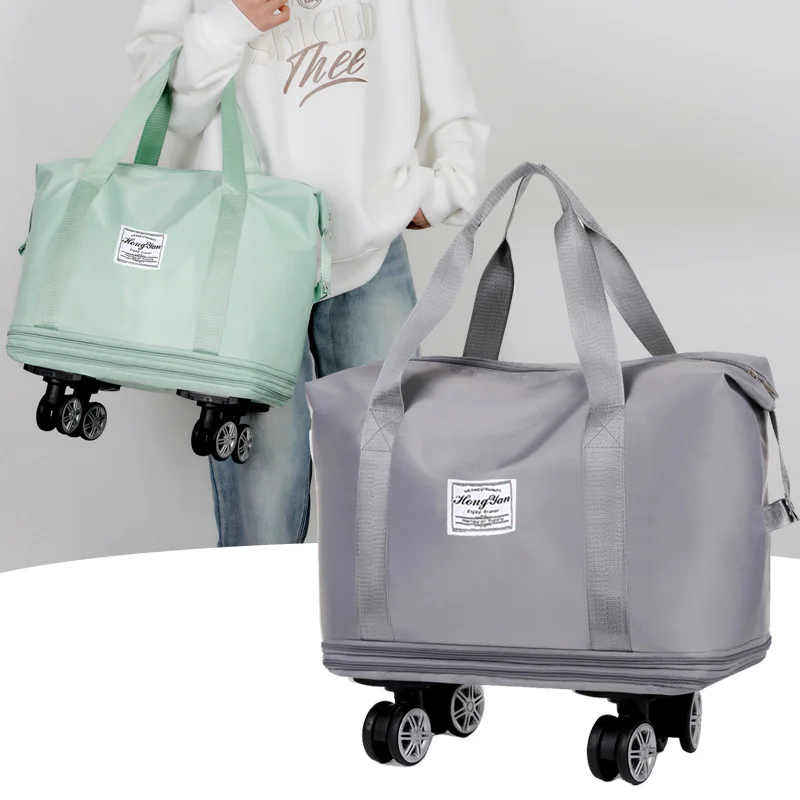 Bagagem expansível com roda universal, grande capacidade, separação seca e molhada, armazenamento, viagem, fitness, bagagem leve