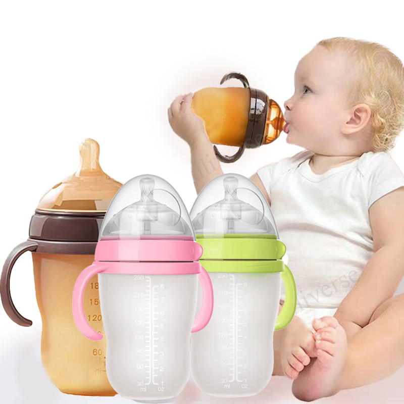 Biberón de silicona de imitación para leche materna, botella de agua con asa, resistente a altas temperaturas, regalo a prueba de caídas, 0 a 3 años
