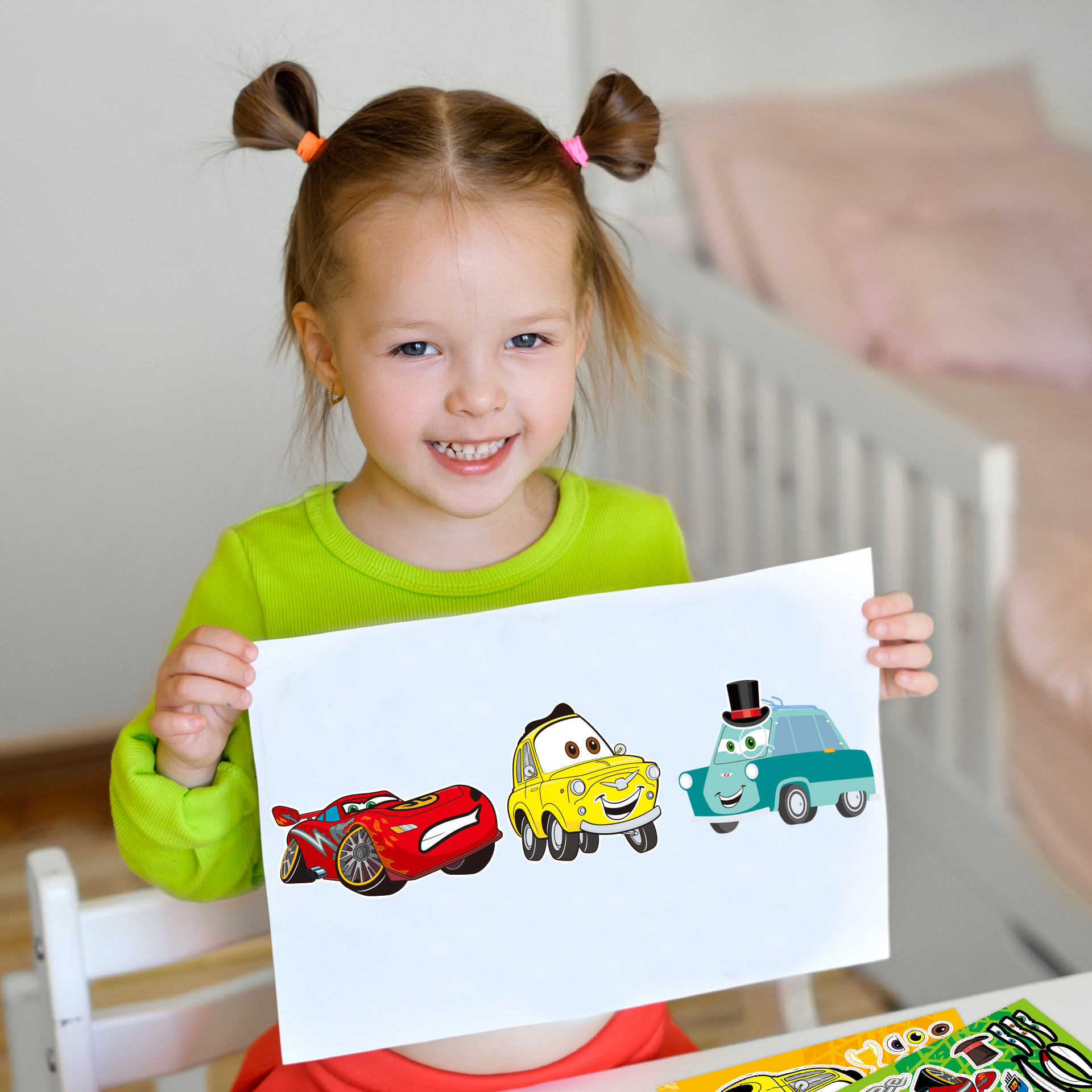 8/16Sheets Disney Cars Make-a-Face Puzzle Sticker DIY Phone Laptop Luggage Skateboard Graffiti Decals Fun for Kid Gift