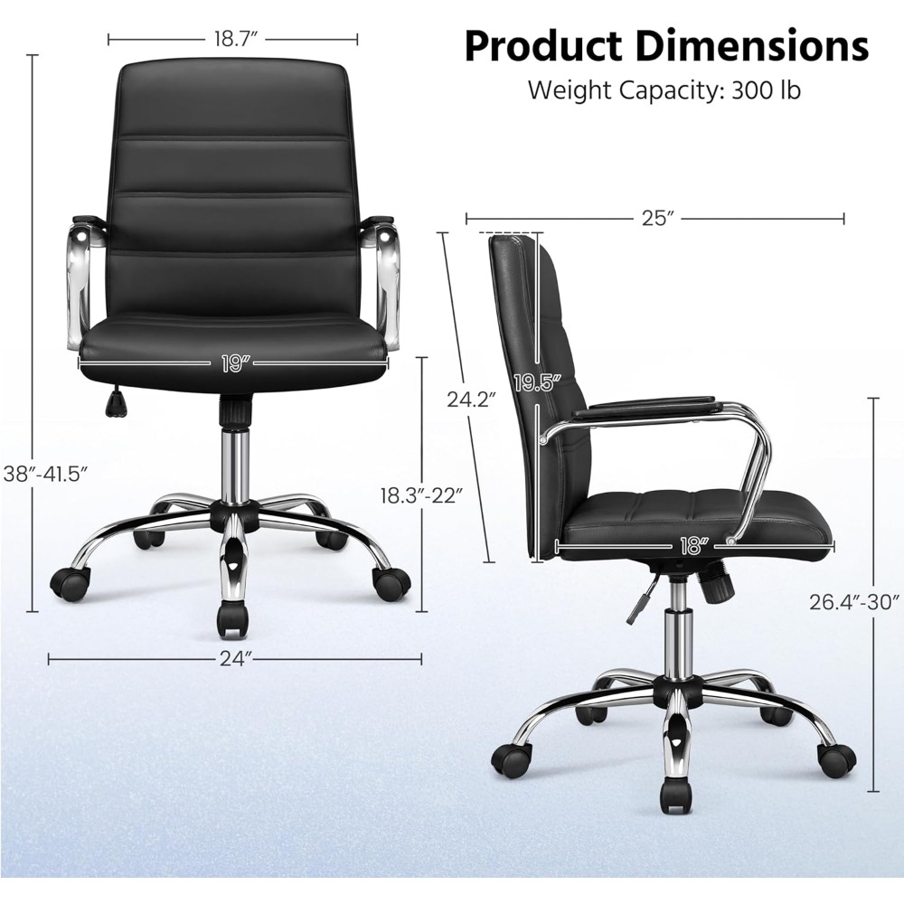 Managerial Executive Chairs Office Task Chair Mid-Back PU Leather Ergonomic Computer Desk Chair w/Lumbar Support Swivel Wheels