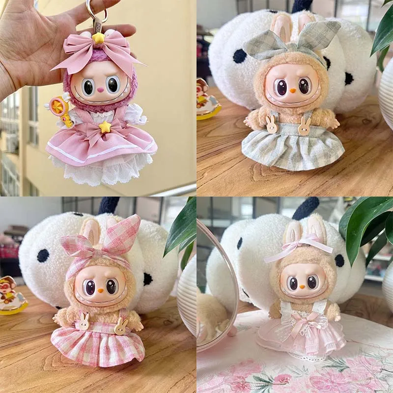 Mini Plüsch Puppe Kleidung Outfit Zubehör Für Labubu Idol V1 V2 sitzende party Plaid rock Stirnband Set Kleidung Dress Up Spielzeug