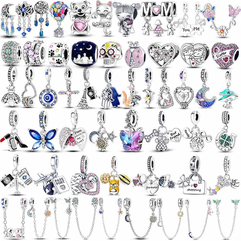925 เงินสเตอร์ลิงดอกทานตะวันที่มีสีสันสุนัขเด็กของขวัญผีเสื้อเครื่องบิน Earth Charms Fit จี้เครื่องประดับ make up