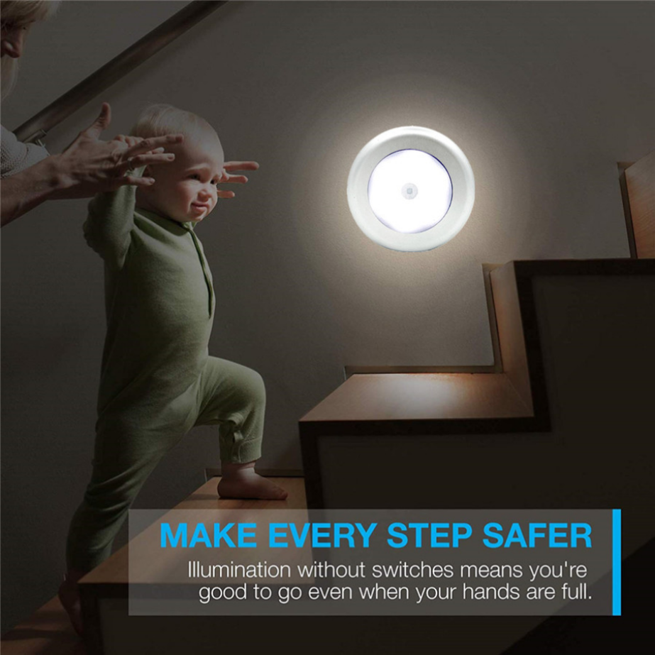 PaaMaa Motion Sensor LED Night Light Battery Powered Cabinet Round  Night Lamp Bedside Lights For Bedroom Home Closet Lighting