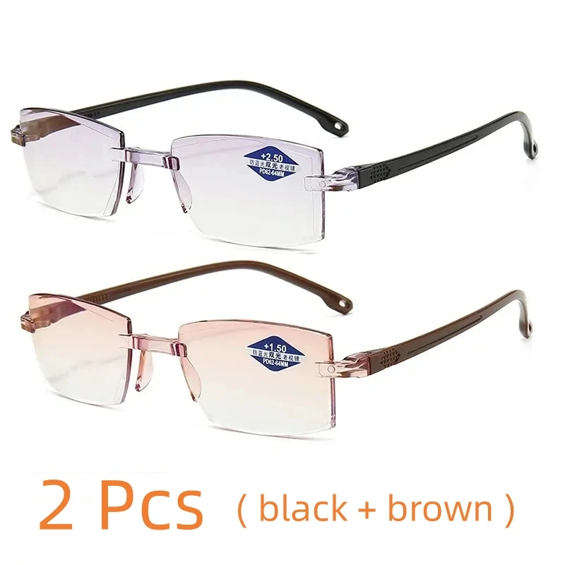 Gafas de lectura bifocales progresivas sin montura para hombre y mujer, anteojos con luz azul cercana y lejana, gafas graduadas Vintage, 2 uds.