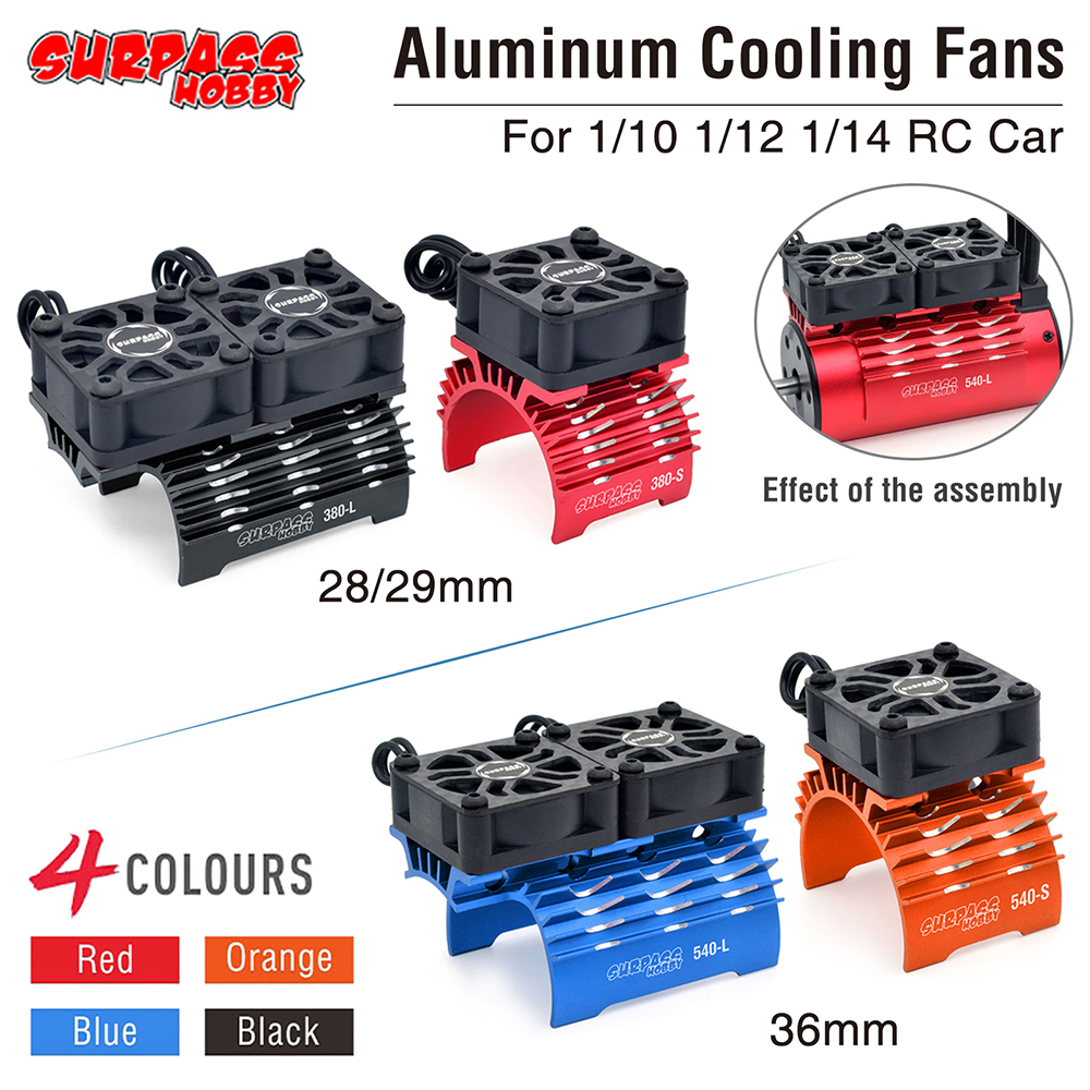 SURPASS HOBBY RC ventilador de Motor ventilador de refrigeración disipador de calor de Metal para coche RC 1/8 1/10 1/12 escala 380 390 540 550 Motor sin escobillas 28/29/36mm