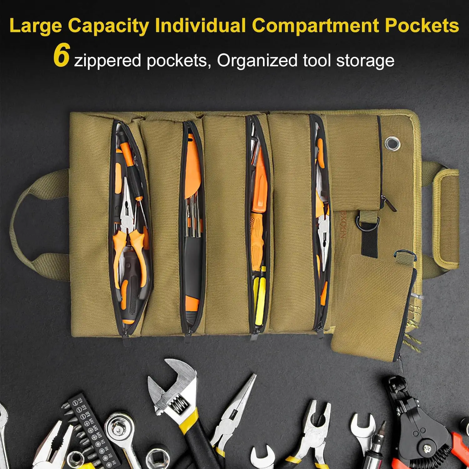 A Multifunctional Hanging Portable Repair Tool Bag, a Household Hardware Roll-Up Multi-Use Bag Made of Oxford Cloth, a Foldable
