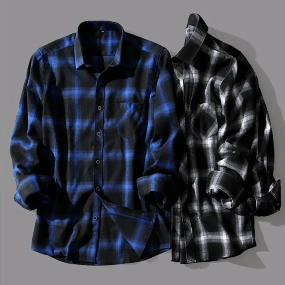 Schwarz Weiß Karierte Hemden Männer Kariertes Hemd Mantel Langarmhemden Männliche Casual Jugendjacke Dünner Mantel Langarm Knöpfe Hemden
