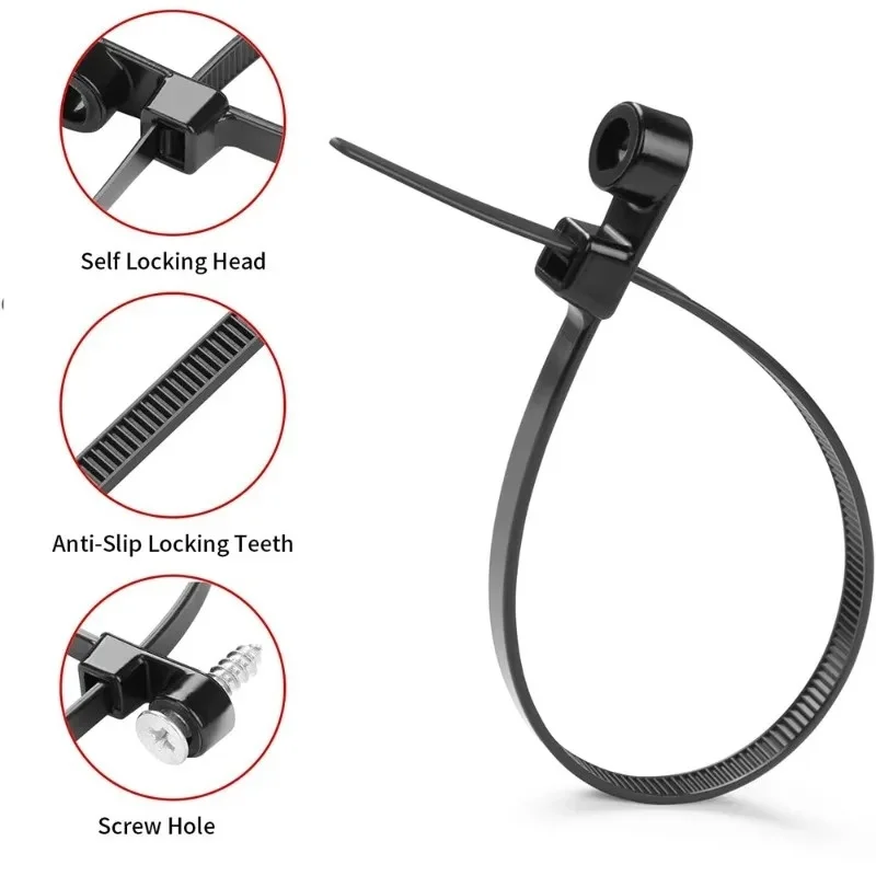 500/100PCS Screw Hole Cable Ties Reusable Fixed Nylon Cable Ties Self-locking Cord Ties Straps Fastening Loop Office Organizer
