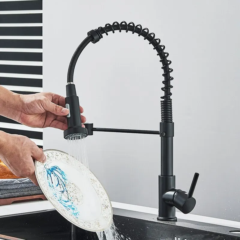 Rubinetto da cucina a scomparsa nero opaco rubinetto a doppia modalità cromato miscelatore per acqua calda e fredda rubinetto per gru rubinetti per lavello da cucina a molla in ottone