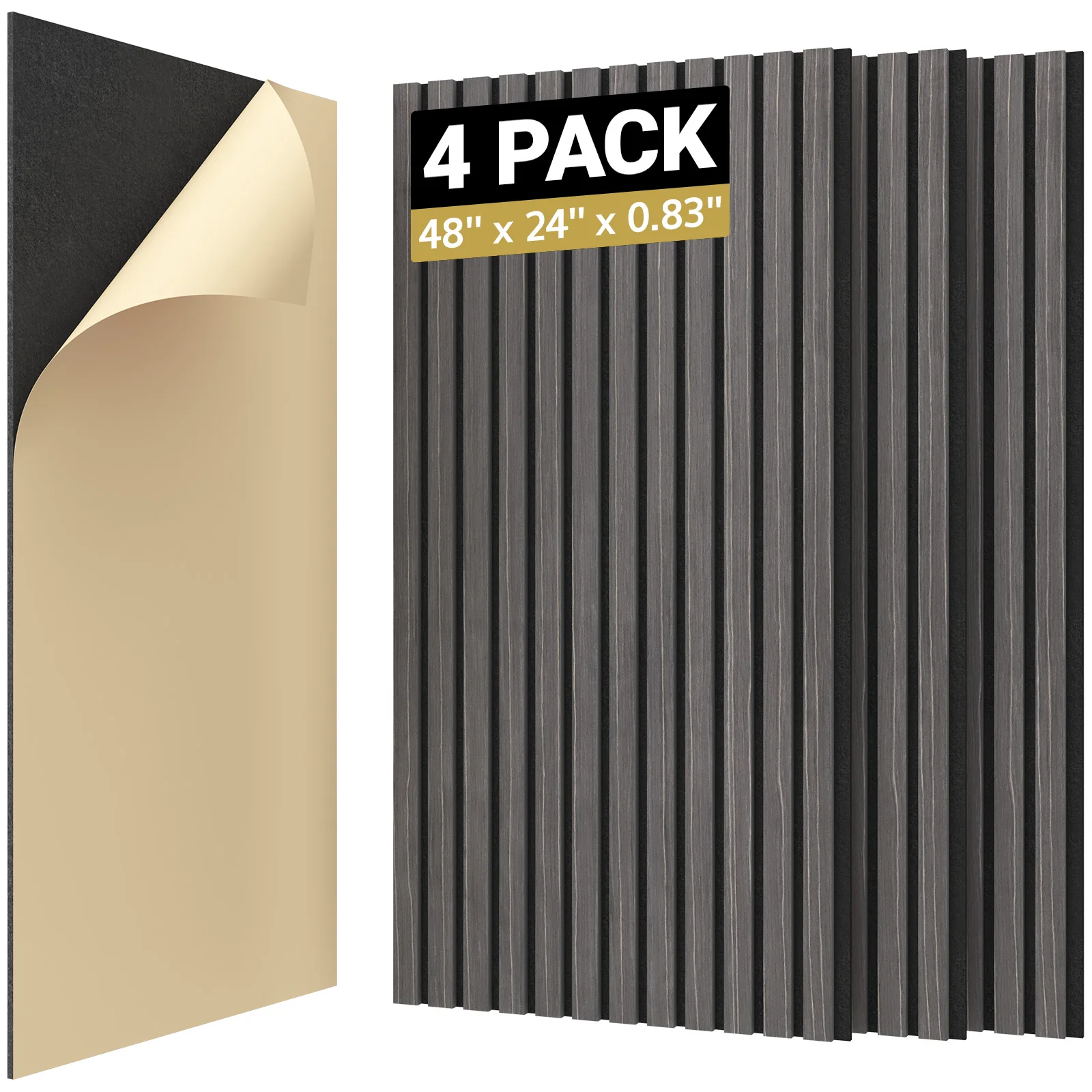 4PCS Wood Slat Panels, Adhesive Acoustic Panels for Wall, Decorative 3D Fluted Panels for Sound Absorbing