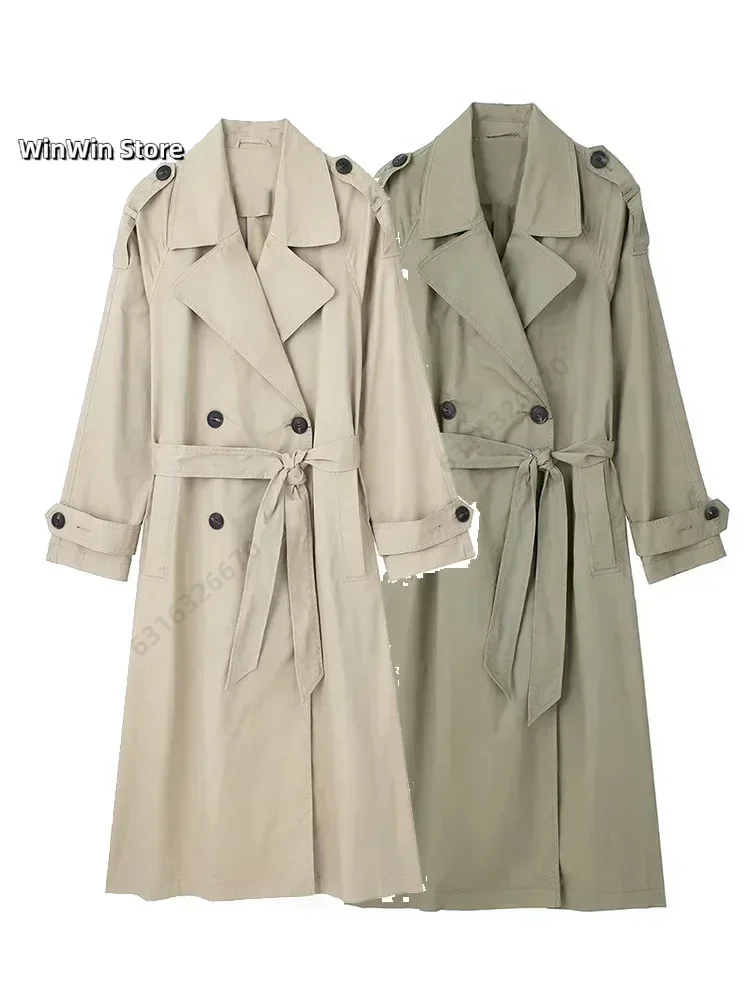 Willshela femmes mode avec ceinture solide Double boutonnage Trench Vintage revers cou manches longues femme Chic dame tenues