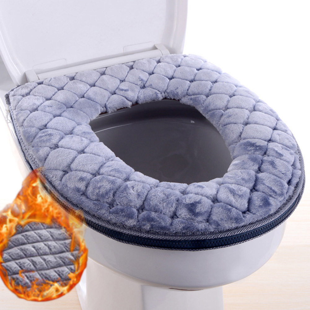Funda para asiento de inodoro de baño, cojín de felpa suave y cálido para invierno, cojín lavable en forma de O para tapa de inodoro, suministros para el hogar, 37cm × 44cm