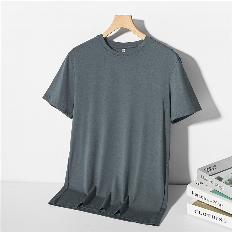 T-Shirt à manches courtes en soie glacée pour hommes, haut fin et lisse, ample, à manches mi-longues, pyjama, nouvelle collection été