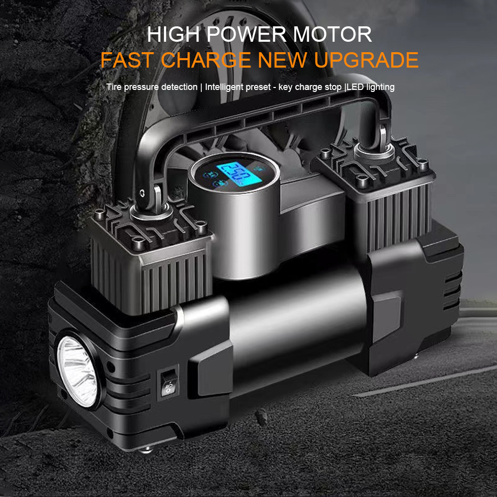 12V 150PSI Mini Luft Kompressor Dual Zylinder Heavy Duty Reifen Inflator Mit LED Licht Auto Elektrische Luftpumpe Auto aufblasbare Werkzeug