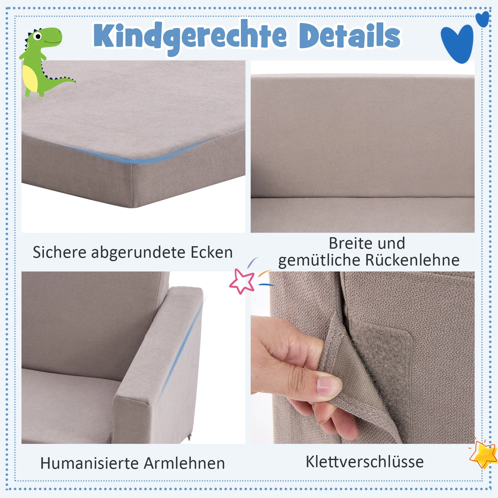 2 in 1 Kindersofa klappbar, Kindersessel gepolstert zum Ausklappen mit Samtstoff, Kindercouch Klappsofa umwandelbar