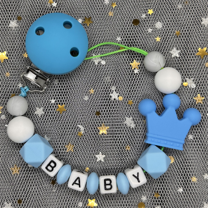 Free Custom Personalized Name Baby Pacifier Clips Chains Silicone Beads Teethers Dummy Nipple Holder Clips Newborn Teething Gift