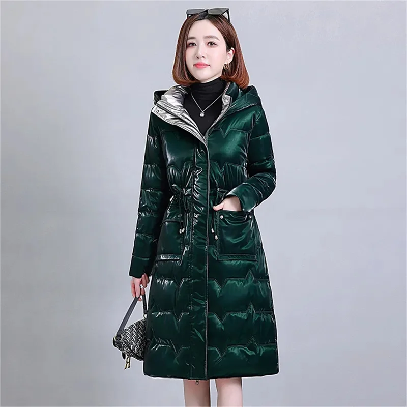 Abrigo grueso de algodón largo a prueba de viento para mujer, Parka larga con capucha y cordones, moda de invierno 2023