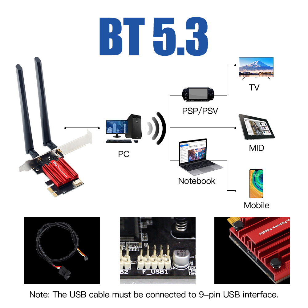 Adaptador PCI-E inalámbrico WiFi 6E AX210 Tri-banda 2,4G/5G/6Ghz Compatible con BT 5,3 802.11AX tarjeta Wi-Fi de red para PC Win 10/11