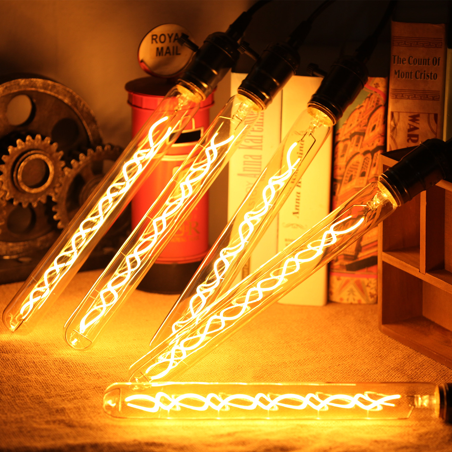 Vintage E27 Edison-Glühbirne, lange Röhre, LED-Filament, 110 V, 220 V, klarer Bernstein, Rauchfarbe, 4 W, dimmbar, speziell dekorative Glühbirne