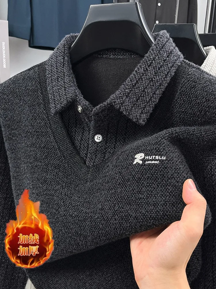 Suéter Masculino de Inverno com Forro de Fce Espo, Estilo Casual, Csa Base Quente, Estilo Pai, Ajuste Regular, Manga...