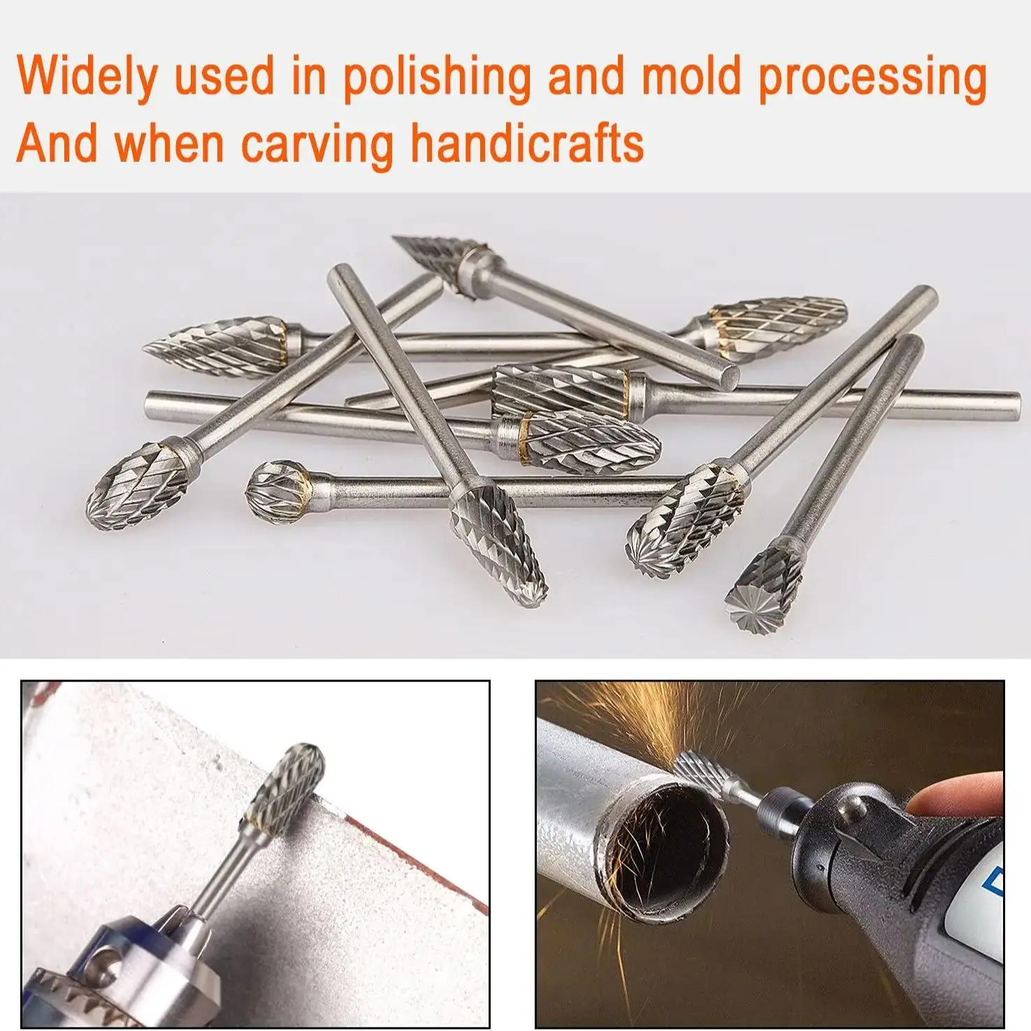 10PCS Carbide Burr Set Compatível com Dremel 1/8 "Shank Die Grinder Rotary Ferramenta Rasp Bits Madeira Metal Escultura Elétrica Moagem