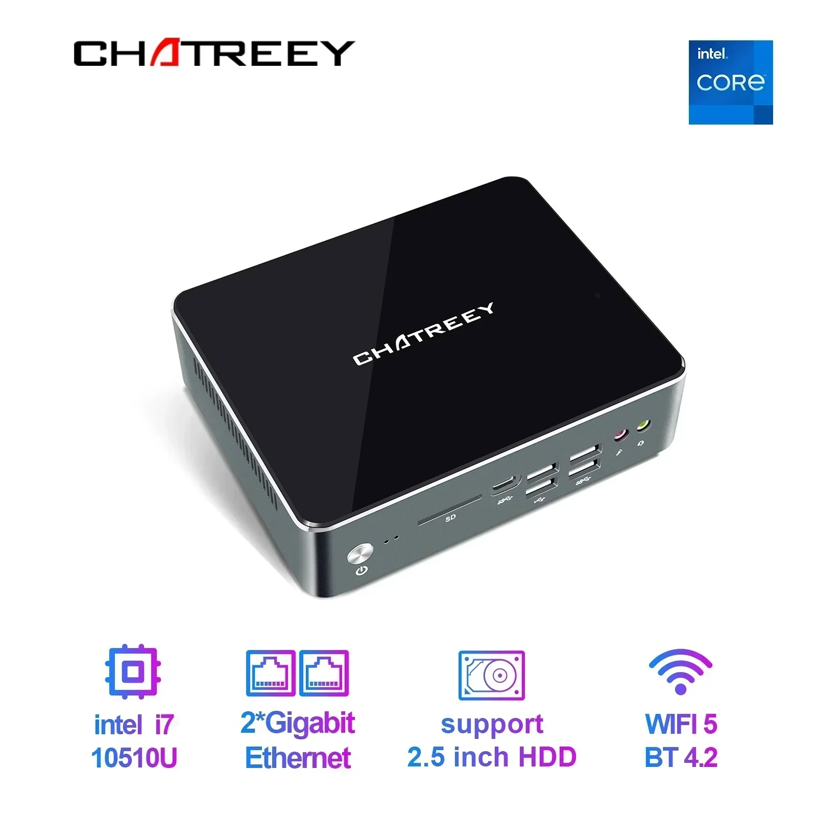 Мини-ПК Chatreey KC10 i7 10510U i5 10210U Nvme SSD Windows 11, игровой настольный компьютер, 2xGigabit Ethernet