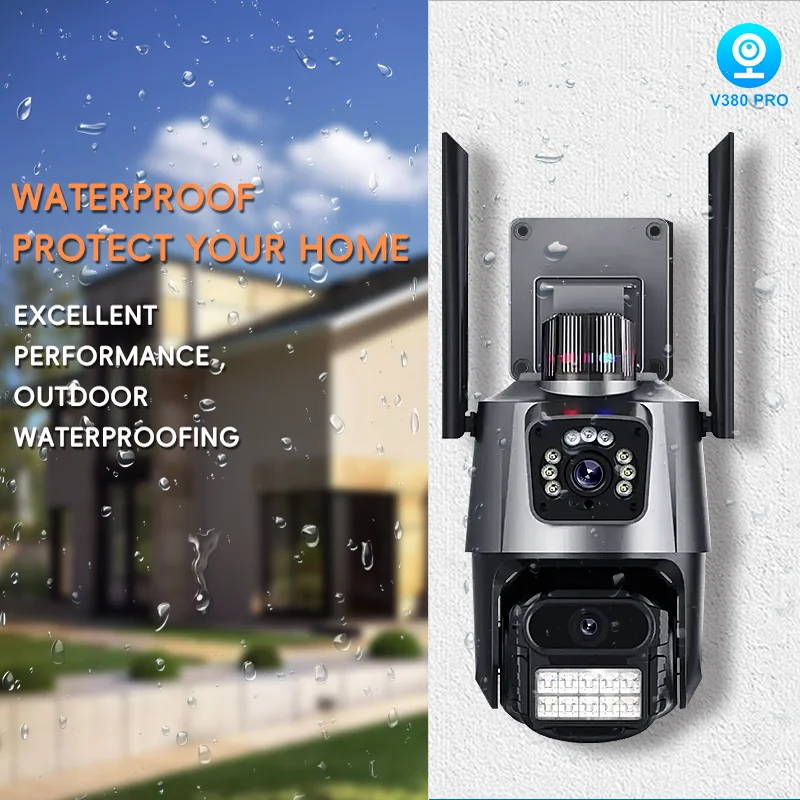 Telecamera WiFi PTZ da 8 MP con doppio schermo Visione notturna a colori Telecamera IP di sicurezza esterna CCTV Telecamera di sorveglianza intelligente App V380 Pro