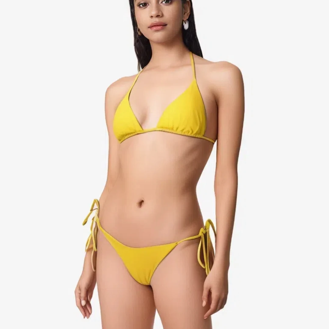 Femmes string Bikini ensemble côté cravate Sexy maillot de bain pansement Style maillot de bain brésilien