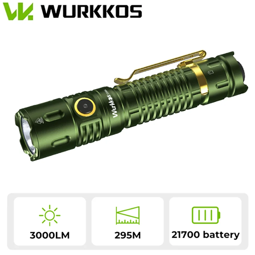 Wurkkos TD04 21700 Rechargeable Two Mode Group Tactical XHP50D HI Flashlight USB-C 3000 Lm Torch IP68 Waterproof EDC Tail Switch