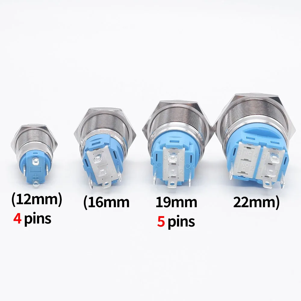 12 16 19 22 mm Metal Push Button Switch with Wire On Off PC Power High Head 12v for Car Momentary Latching Fixed Blue 5V 220V