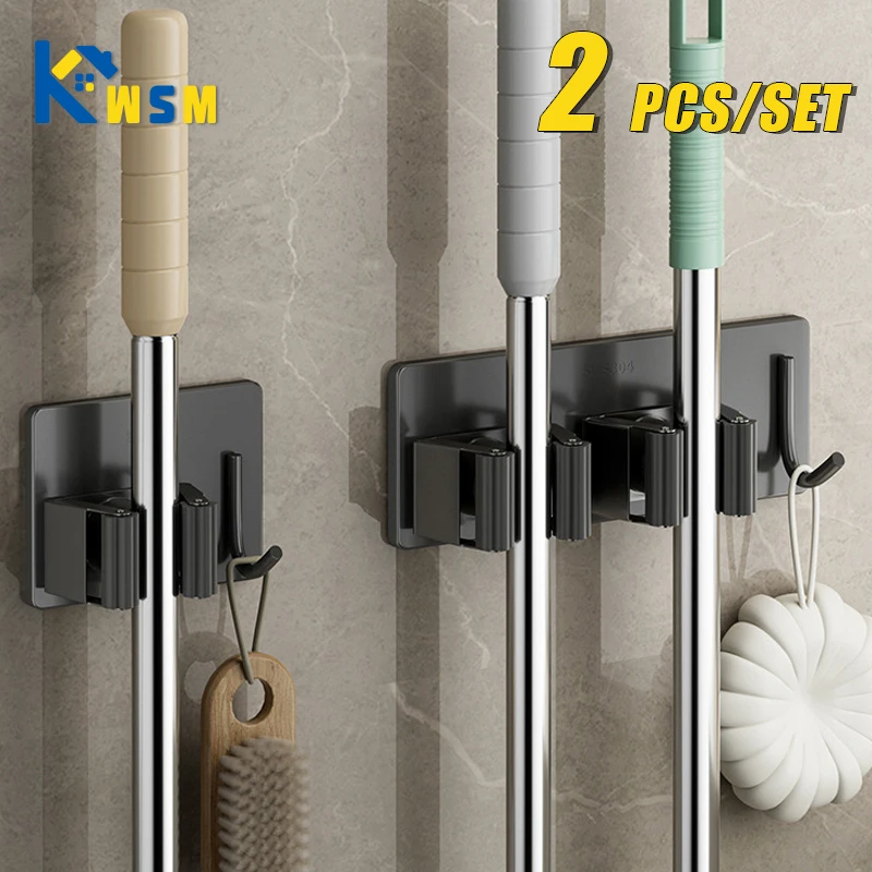 1-3PCS Edelstahl Haushalt Lagerung Rack Badezimmer Nagel-freies Haken Wand-montiert Mopp Lagerung Rack wasserdichte Besen Rack