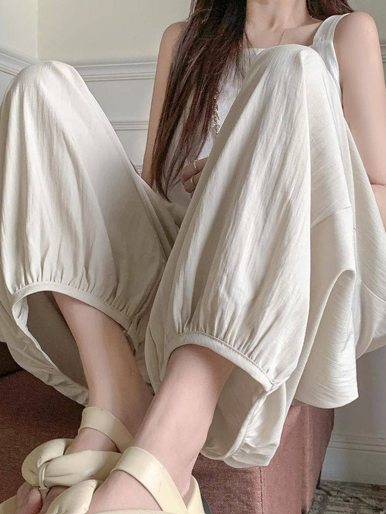 Spring Summer Thin Ice Silk Sembach Lantern Pants Women's Loose Slimming Nine Points Harlan Folded Sports Pants Casual Trousers