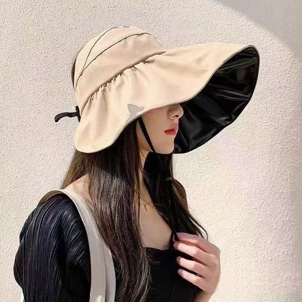 Fashion UV Protection Large Visor Sun Hat Foldable Empty Top Summer Sun Cap Wide Brim Adjustable Sunscreen Bucket Hat Ladies